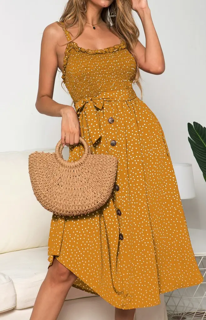 Women's Ruffled Polka Dot Dress Navy Blue Long Sleeve — feature 16