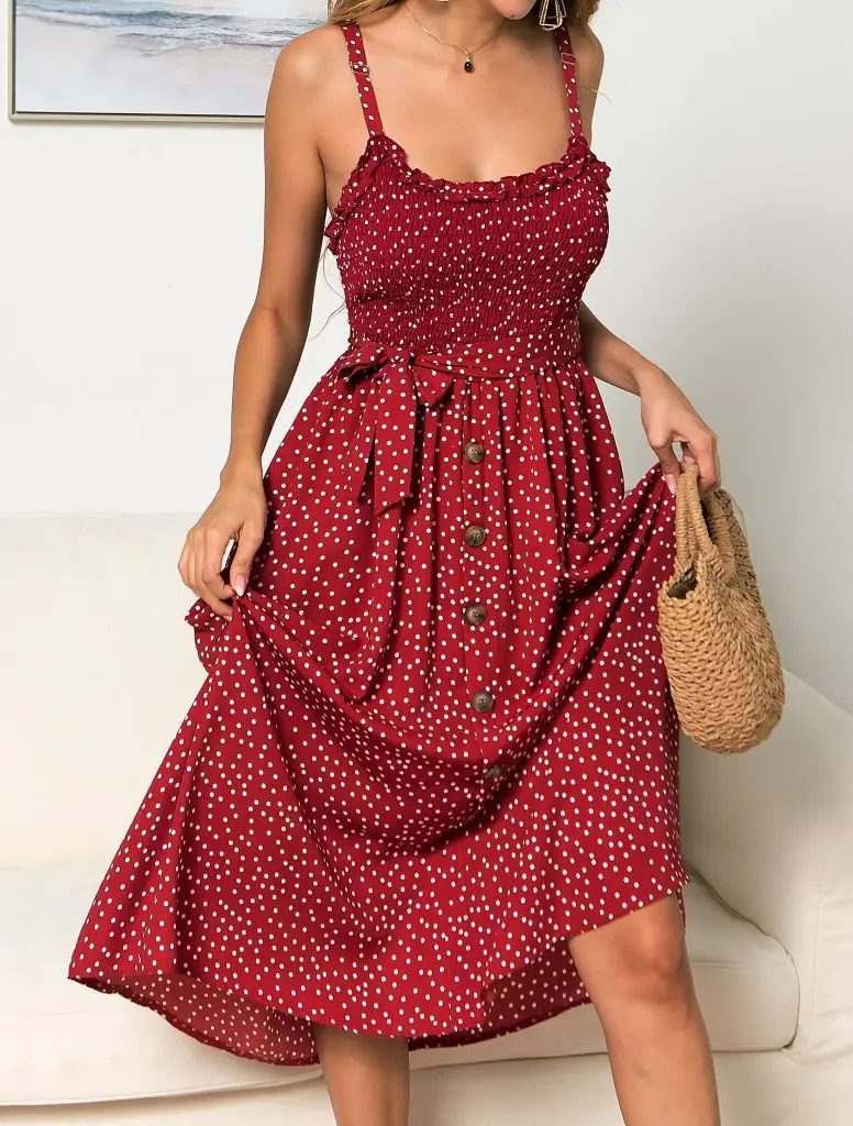 Women's Ruffled Polka Dot Dress Navy Blue Long Sleeve — feature 6