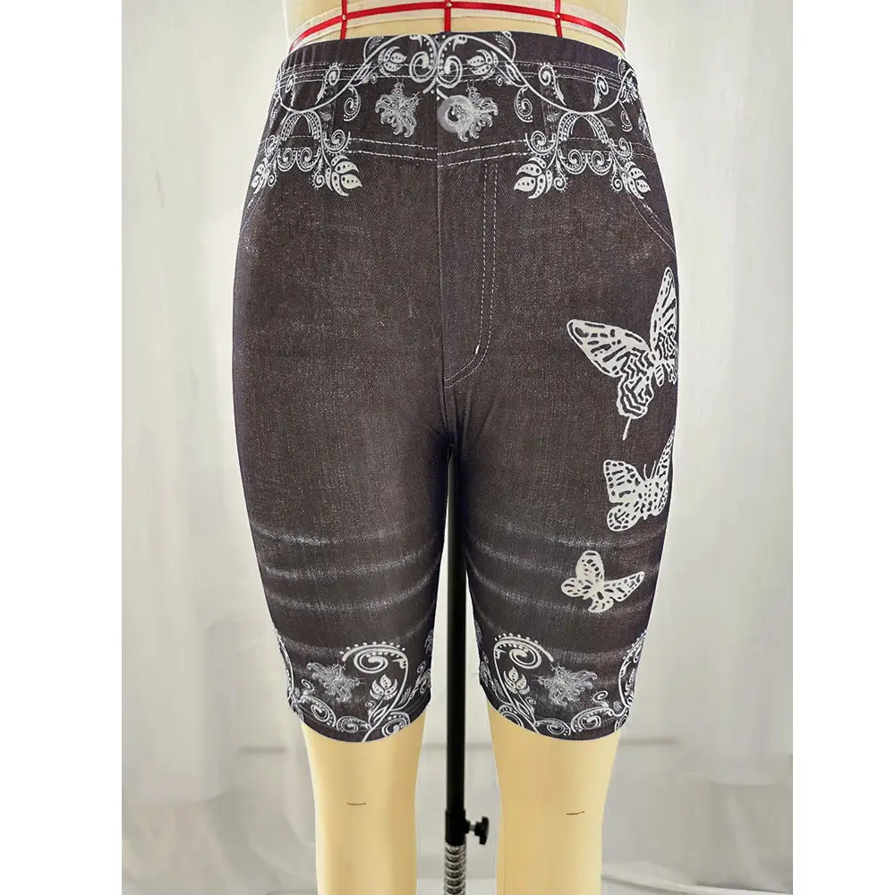 Female Printed Butterfly Sports Leggings with Drawstring Waist