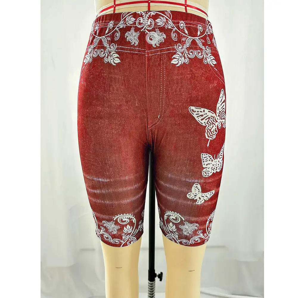 Female Printed Butterfly Sports Leggings with Drawstring Waist