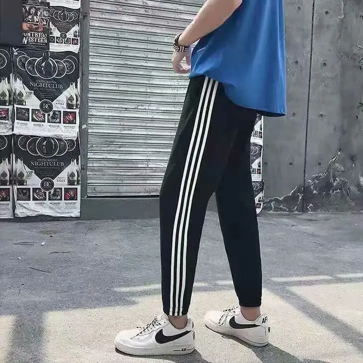 Men Black Striped Jogger Pants Large Size - Image 2