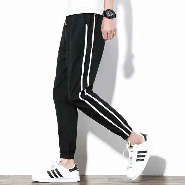 Men Black Striped Jogger Pants Large Size - Image 4