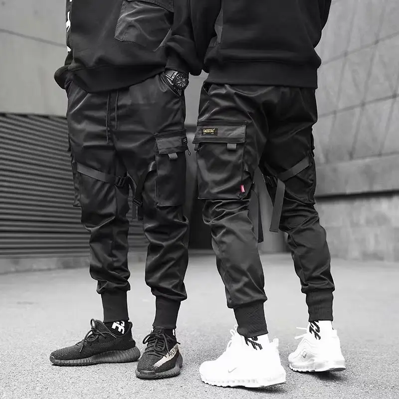 Men Black Tactical Trousers with Hidden Pocket