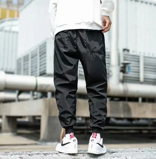 Men Black Side Zipper Hip Hop Pants with White Sneakers - Image 3
