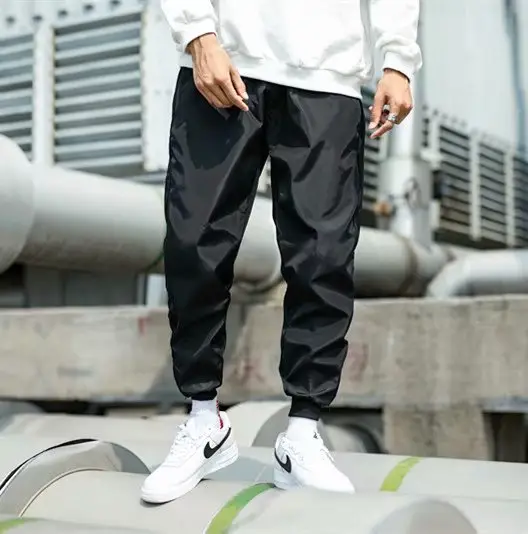 Men Black Side Zipper Hip Hop Pants with White Sneakers - Image 4