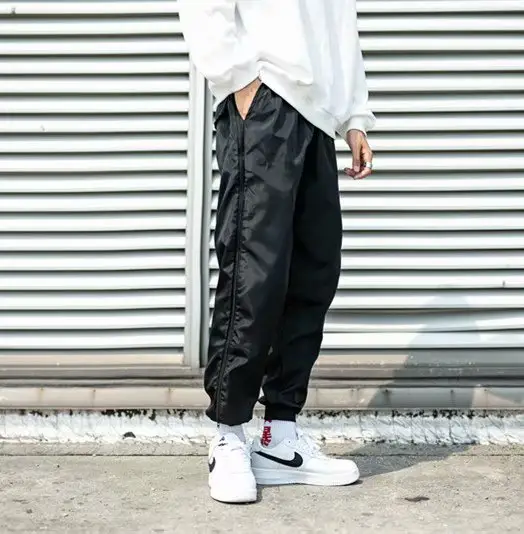 Men Black Side Zipper Hip Hop Pants with White Sneakers - Image 5