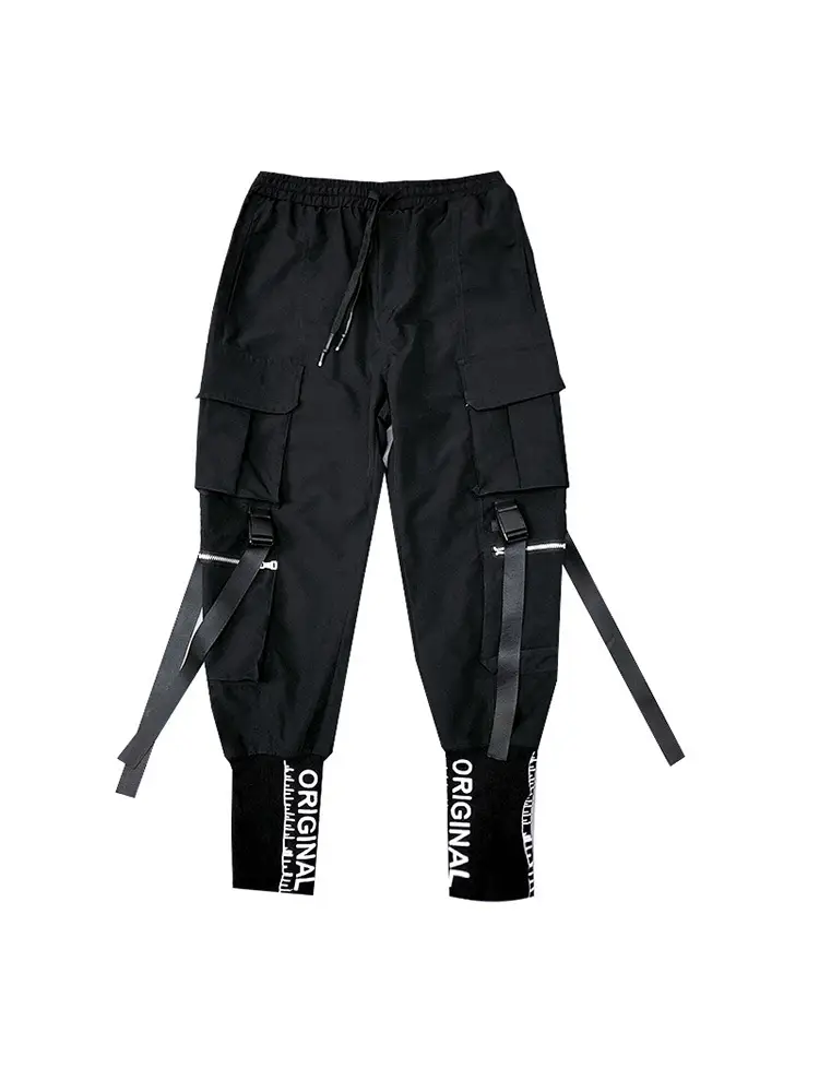Men Tactical Black Leg Harem Pants with Letter Embroidery - Image 6