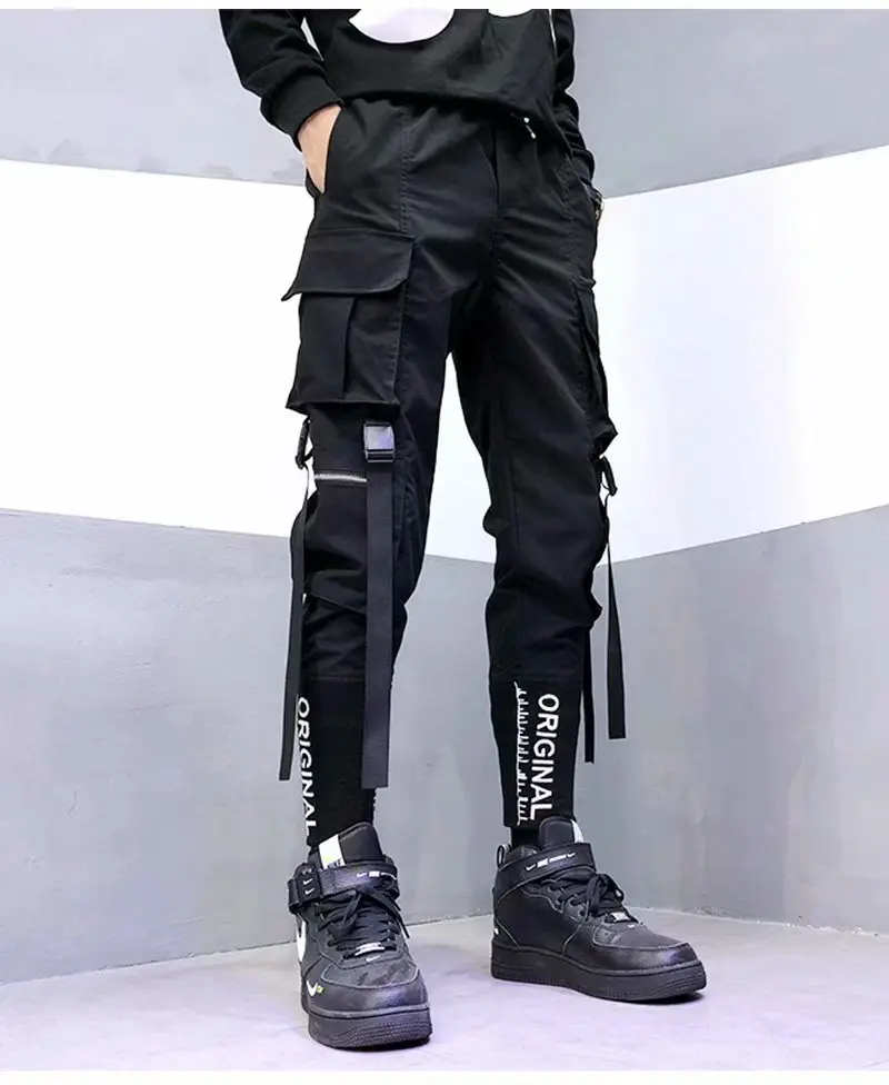 Men Tactical Black Leg Harem Pants with Letter Embroidery — feature 3