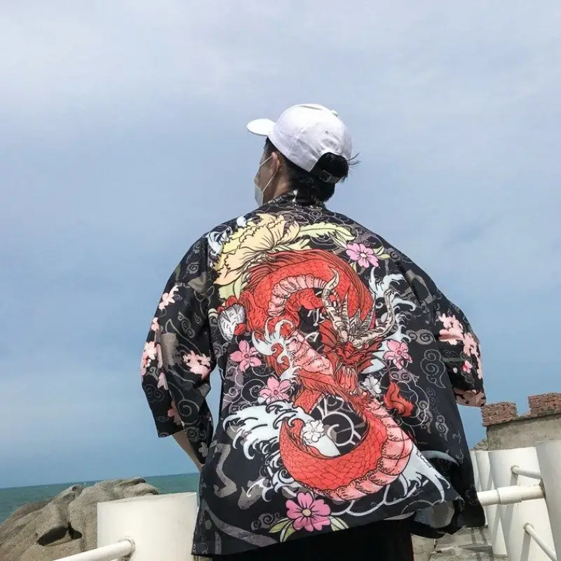 Men's Taoist Robe Seven-Sleeve Jacket Black Red White - Image 15