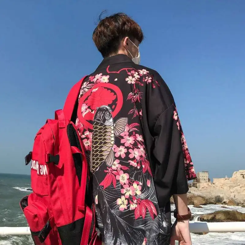 Men's Taoist Robe Seven-Sleeve Jacket Black Red White - Image 16