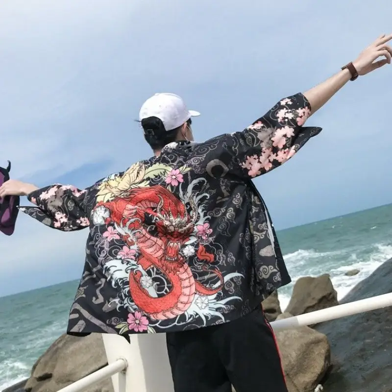 Men's Taoist Robe Seven-Sleeve Jacket Black Red White - Image 18