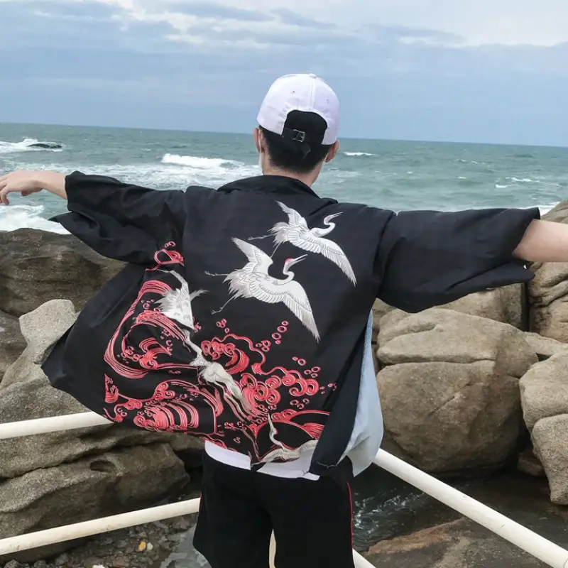Men's Taoist Robe Seven-Sleeve Jacket Black Red White - Image 19