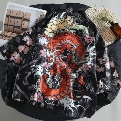 Men's Taoist Robe Seven-Sleeve Jacket Black Red White - Image 5