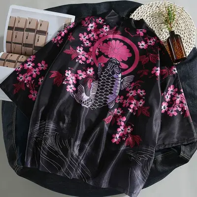 Men's Taoist Robe Seven-Sleeve Jacket Black Red White - Image 9