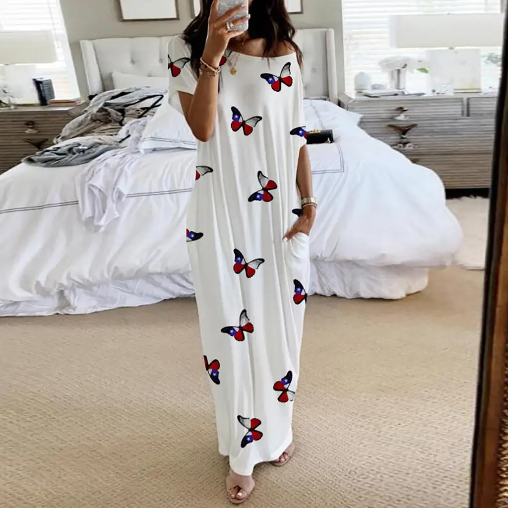 White Butterfly Print Long Sleeve Dress for Women - Image 4