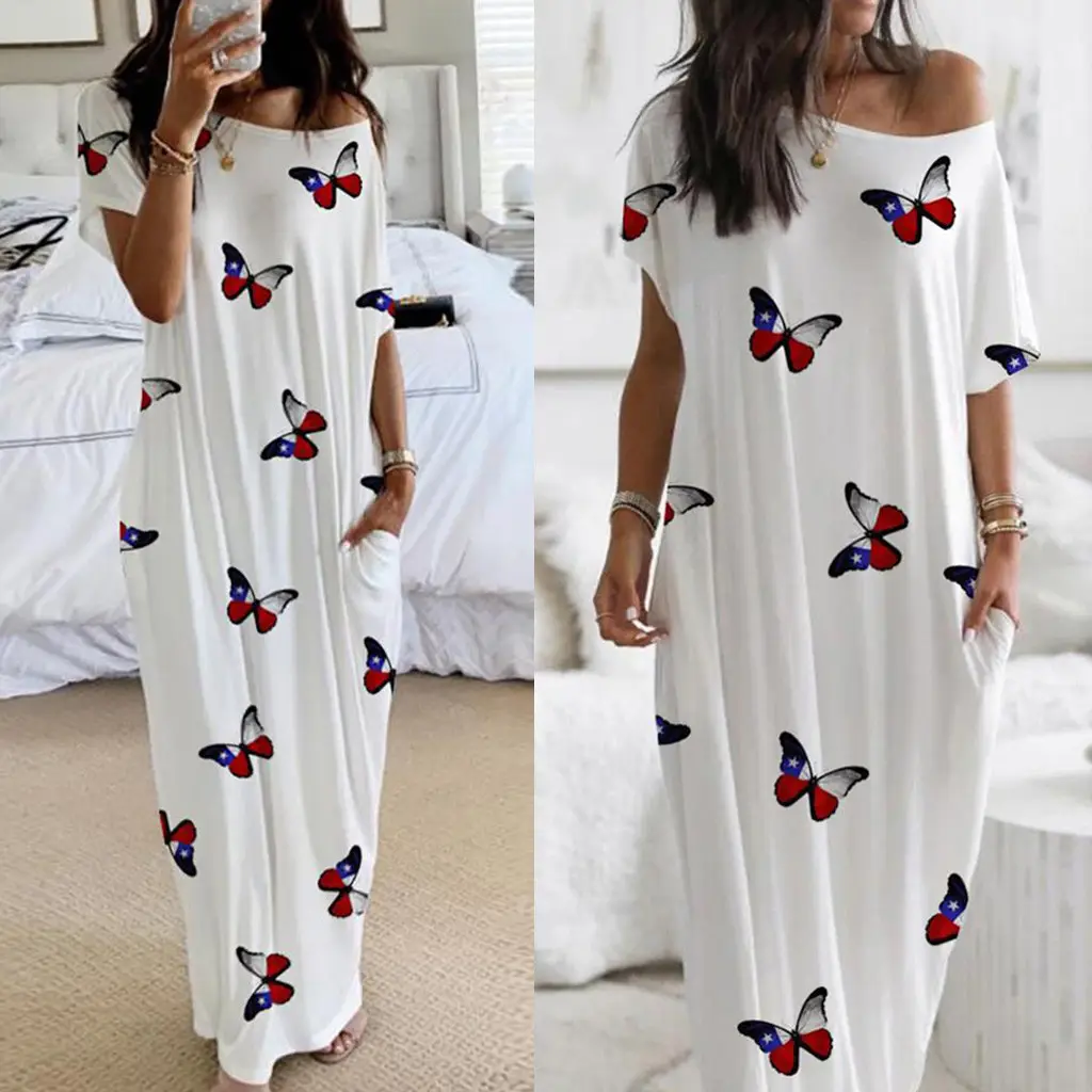 White Butterfly Print Long Sleeve Dress for Women — feature 3