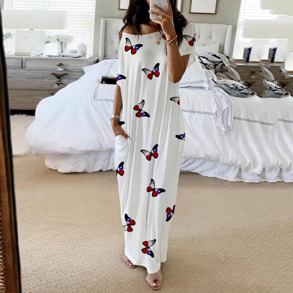 White Butterfly Print Long Sleeve Dress for Women — feature 5