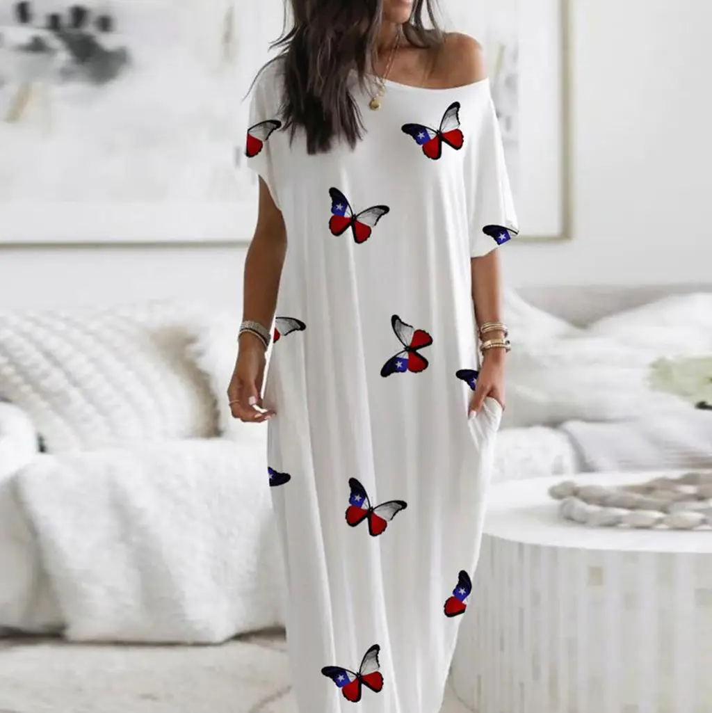 White Butterfly Print Long Sleeve Dress for Women — feature 6