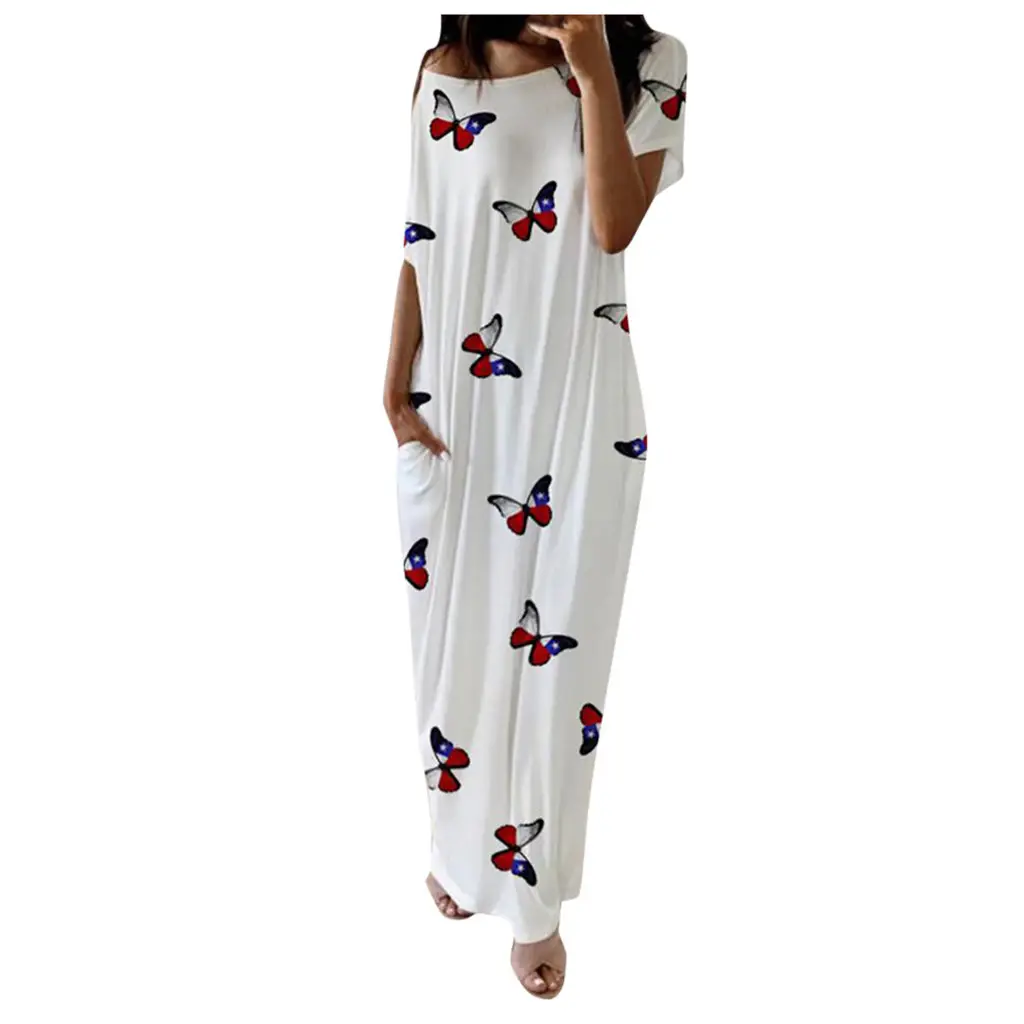 White Butterfly Print Long Sleeve Dress for Women — feature 7
