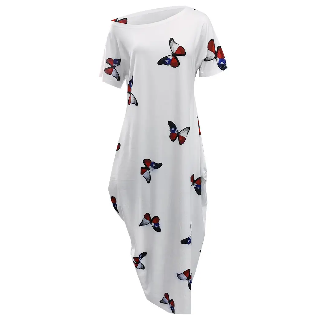 White Butterfly Print Long Sleeve Dress for Women — feature 8