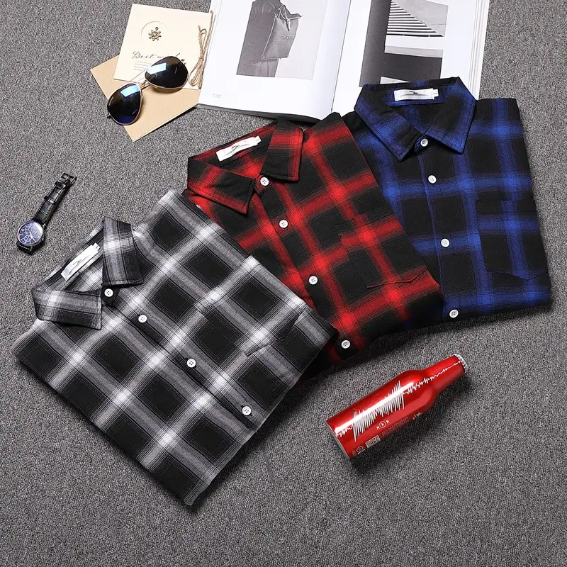 Korean Style Plaid Long Sleeve Shirt Set - Image 2
