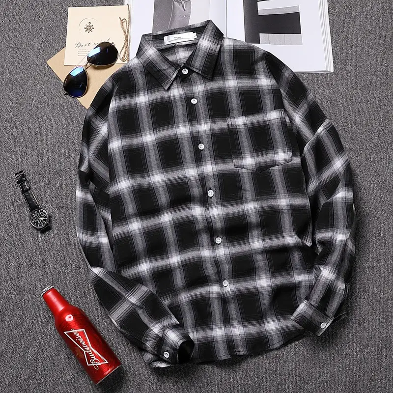 Korean Style Plaid Long Sleeve Shirt Set - Image 3