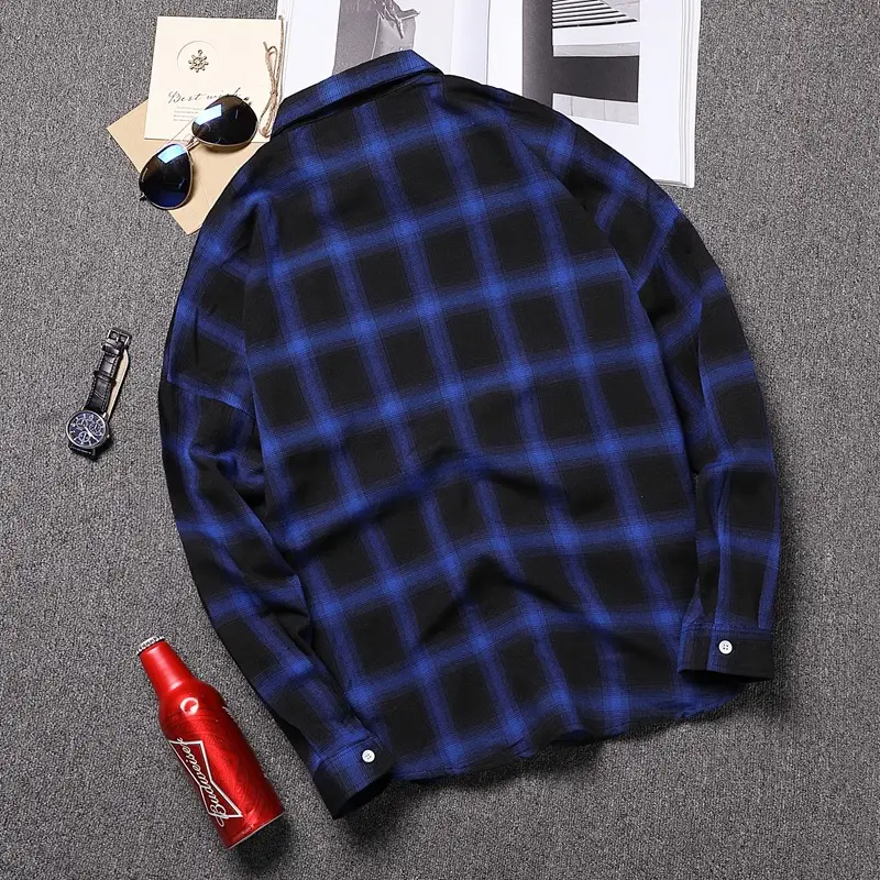 Korean Style Plaid Long Sleeve Shirt Set - Image 4