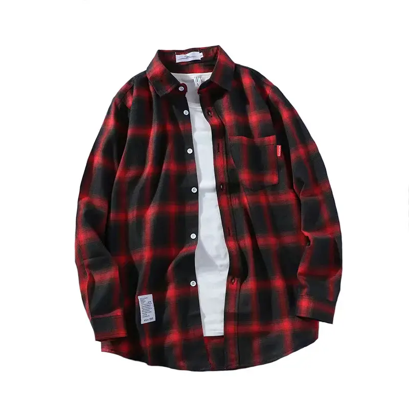 Men's Blue Plaid Long Sleeve Shirt Korean Style - Image 6