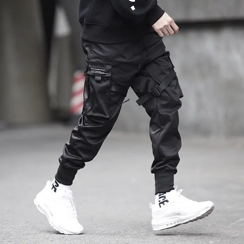 Men Tactical Ankle-Tied Pants Black Slim Fit - Image 4