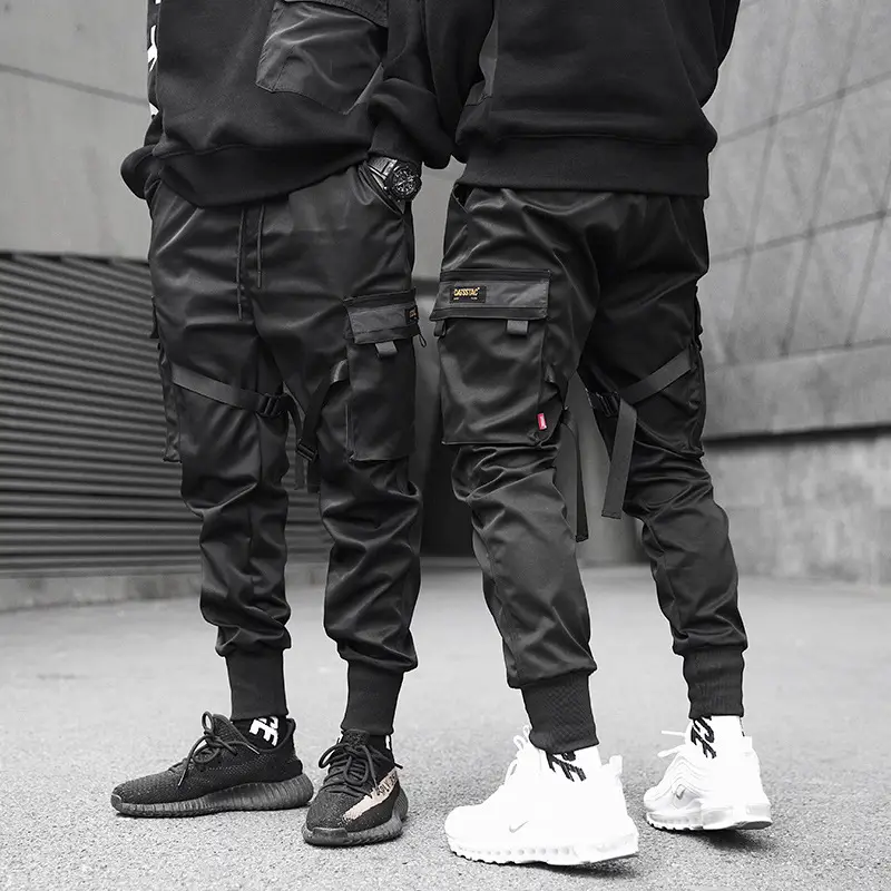 Men Tactical Ankle-Tied Pants Black Slim Fit - Image 5