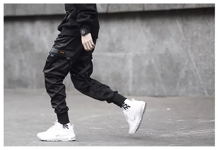 Men Tactical Ankle-Tied Pants Black Slim Fit — feature 12