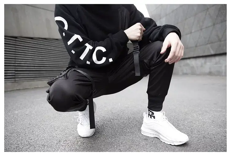 Men Tactical Ankle-Tied Pants Black Slim Fit — feature 13