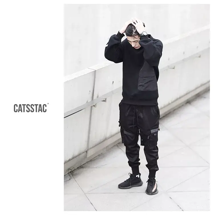 Men Tactical Ankle-Tied Pants Black Slim Fit — feature 5