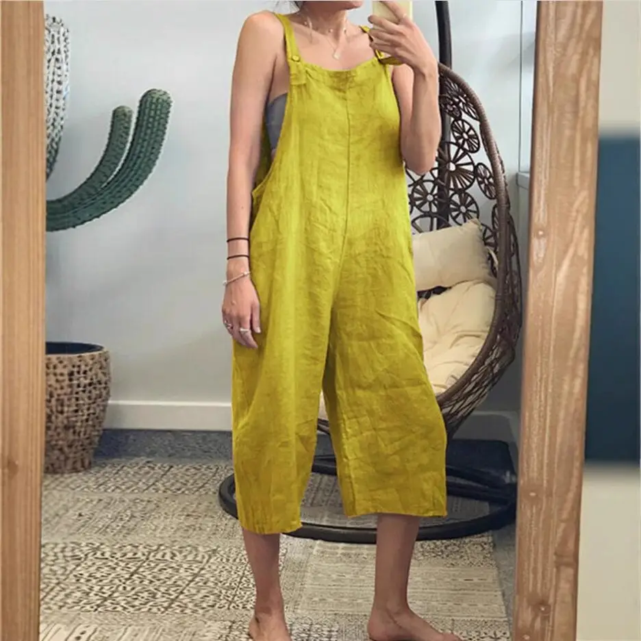 2023 Cotton Overalls Cropped Loose Casual Strap Jumpsuit - Image 8