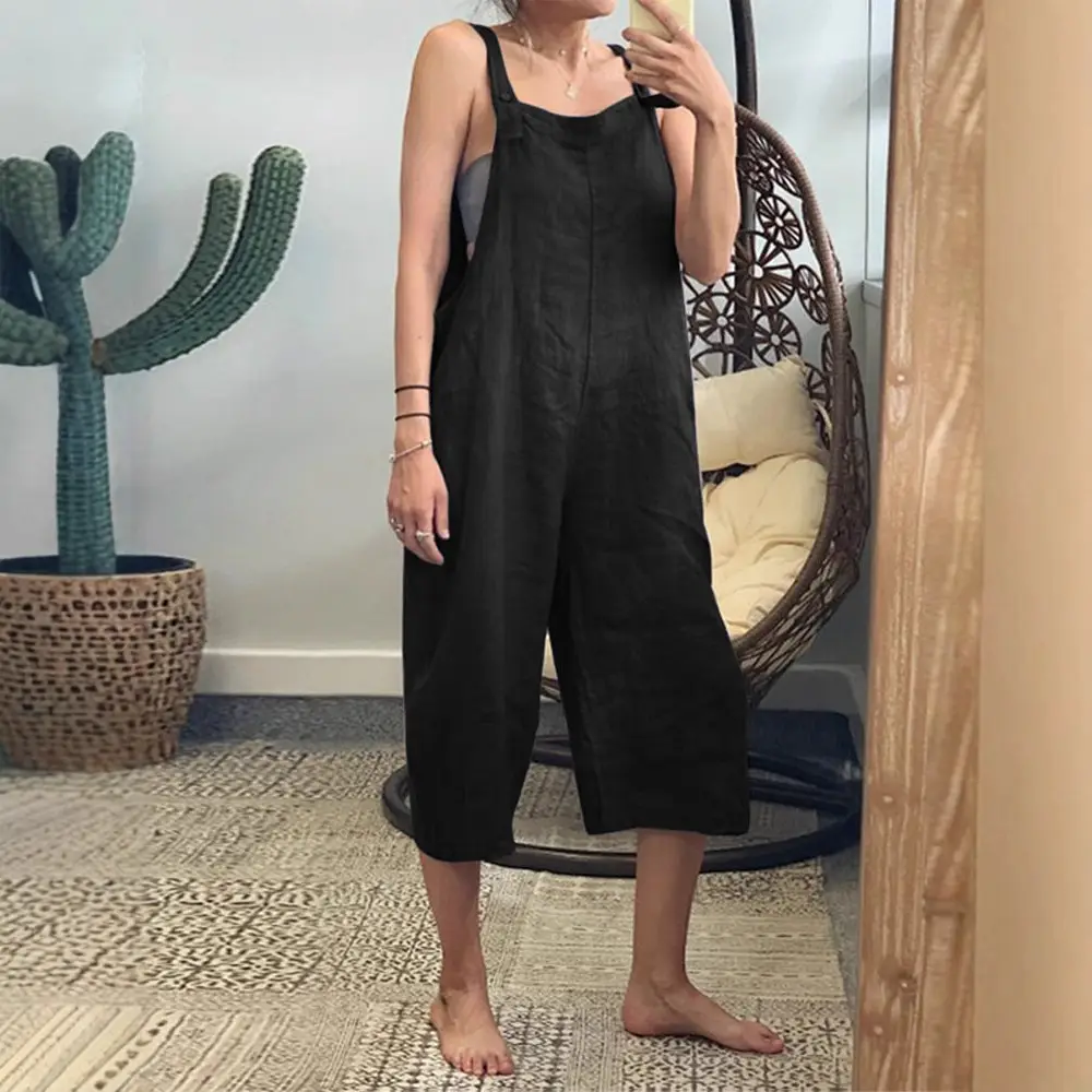 2023 Cotton Overalls Cropped Loose Casual Strap Jumpsuit - Image 9