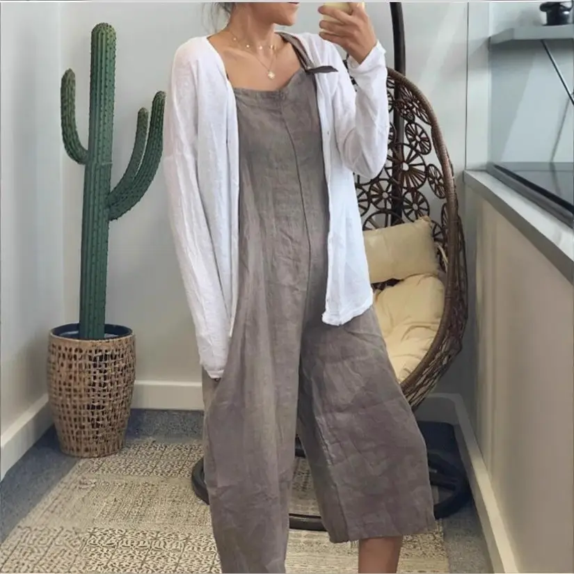 2023 Cotton Overalls Cropped Loose Casual Strap Jumpsuit - Image 10