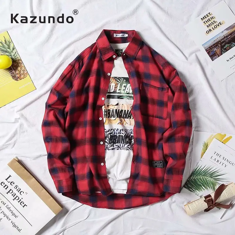 Kazundo Men's Red Plaid Fleece Jacket Unstitched - Image 4