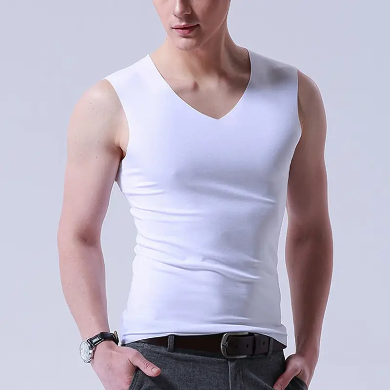 Men V-Neck Ice Silk Vest Grey 2025 - Image 6