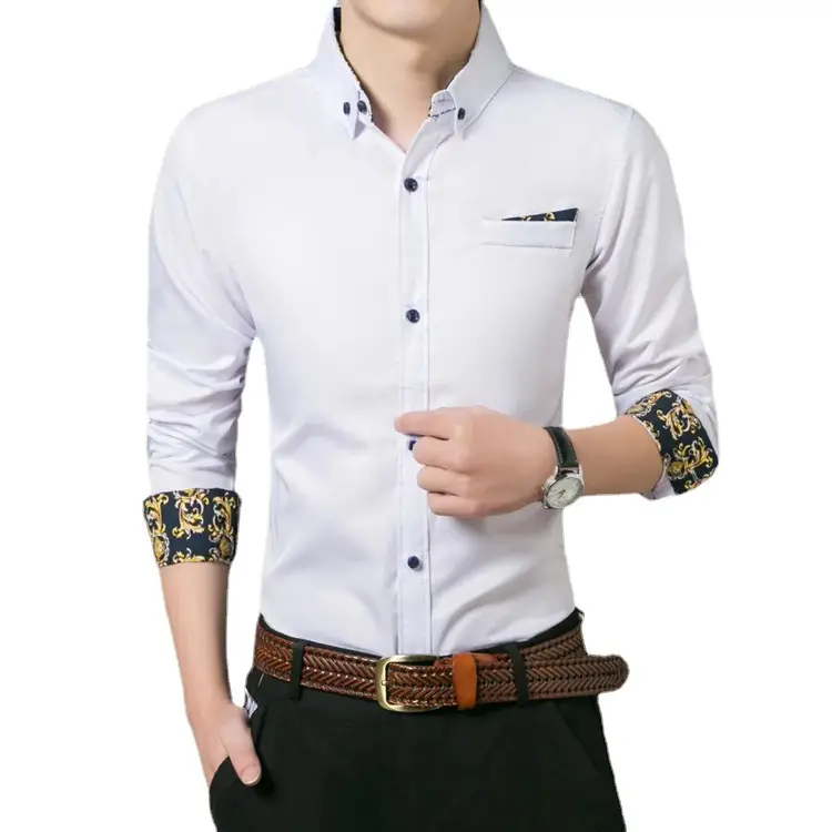 Men Light Blue Slim Fit Long Sleeve Shirt with Embroidered Sleeves - Image 6
