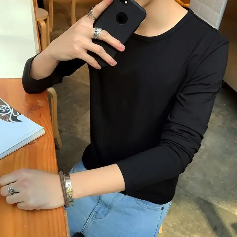 Men's White Long Sleeve Cotton T-Shirt - Image 8