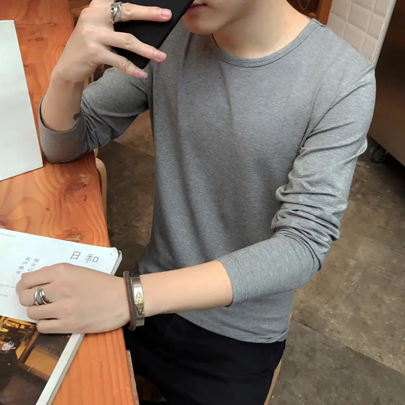 Men's White Long Sleeve Cotton T-Shirt - Image 9