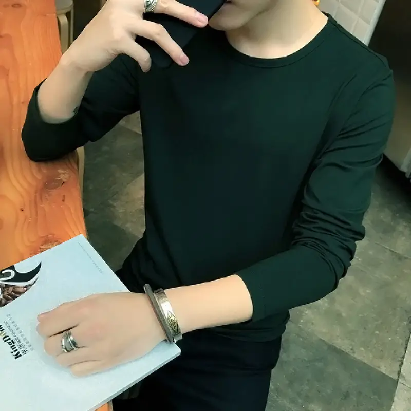 Men's White Long Sleeve Cotton T-Shirt - Image 10