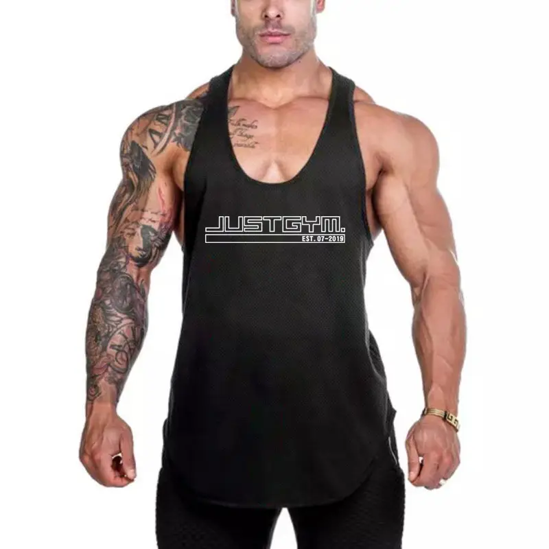 Men's Grey Mesh Vest Large Bodybuilding Fitness Vest - Image 8