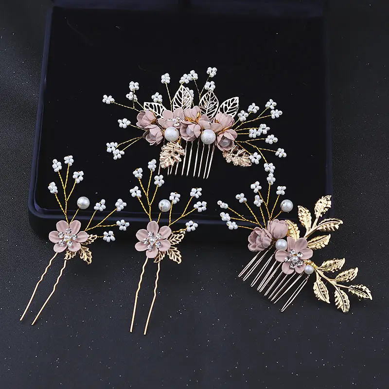 Blue Sweet Flower Hair Combing with Pearl & Gold Design - Image 6