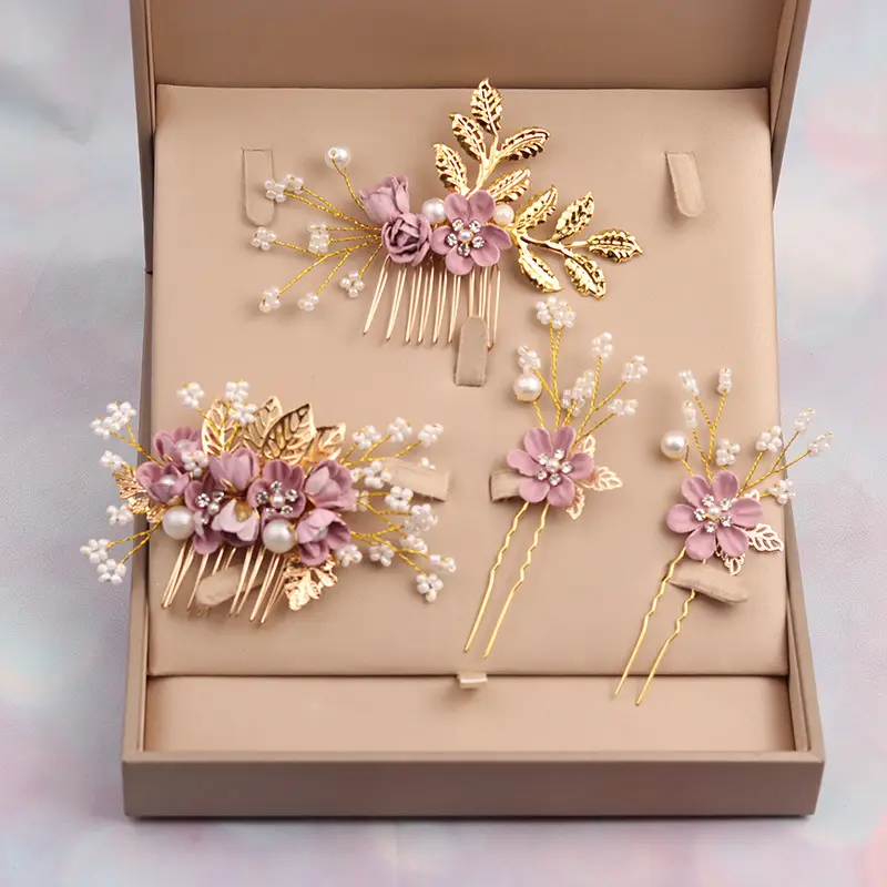 Blue Sweet Flower Hair Combing with Pearl & Gold Design - Image 8