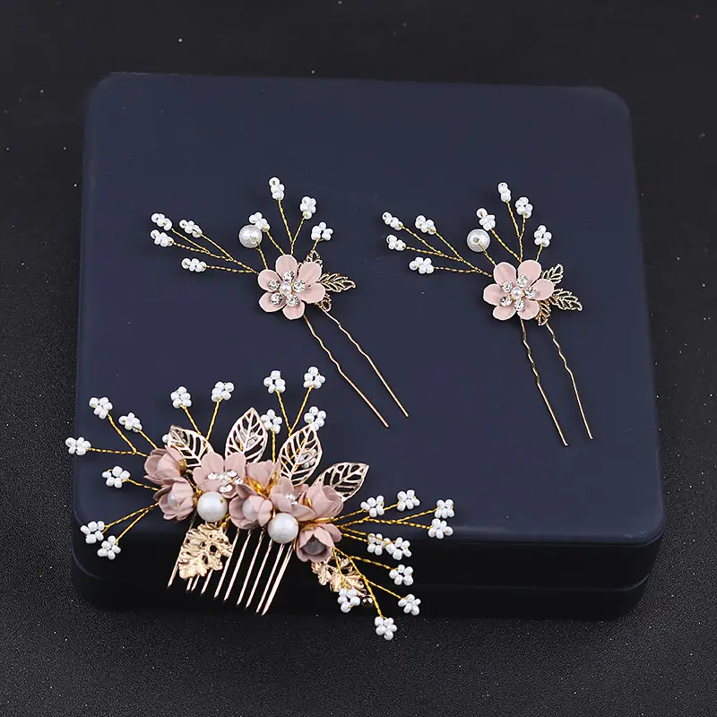 Blue Sweet Flower Hair Combing with Pearl & Gold Design - Image 4
