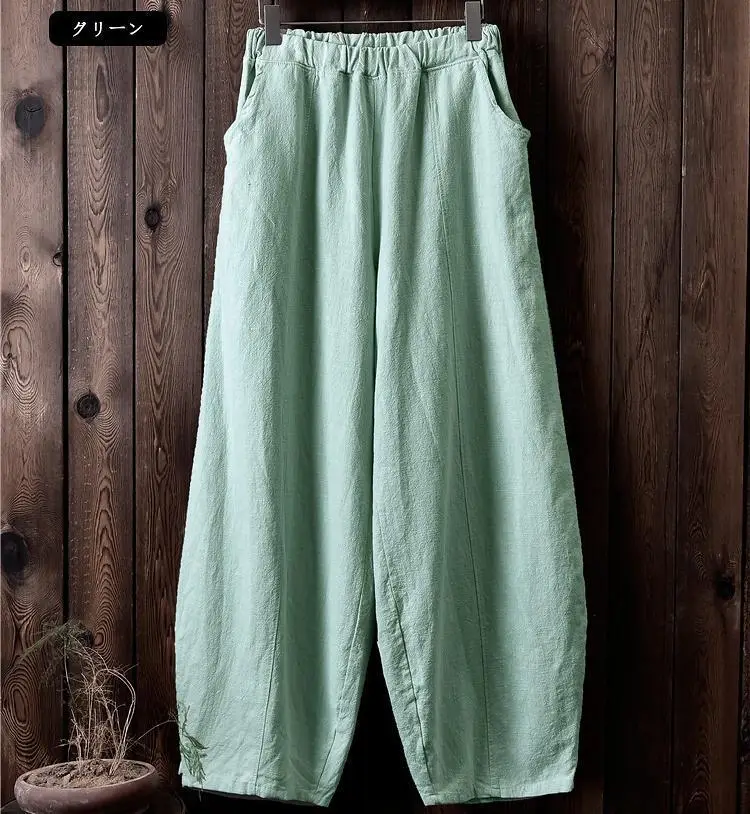 Zen-Style Loose Long Pants for Women Plus Size Cotton Linen — feature 19