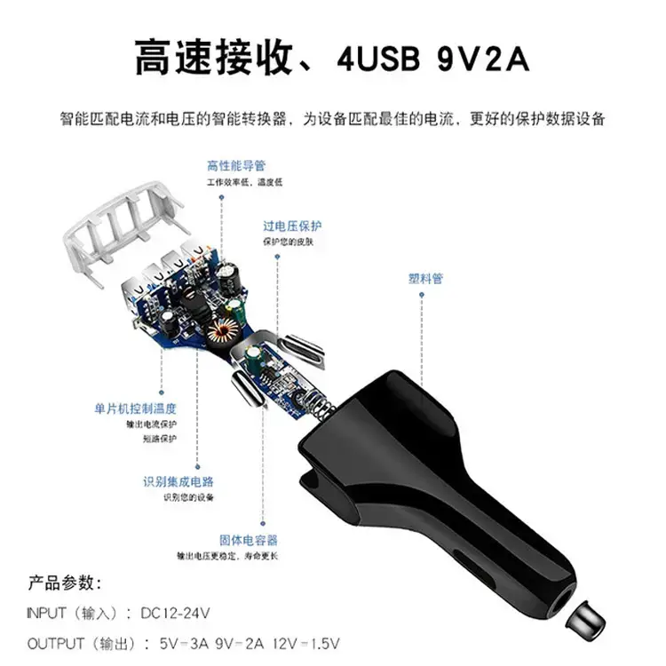 4USB Car Charger Fast Charge 2.4A Mobile Phone Charging Head - Image 3