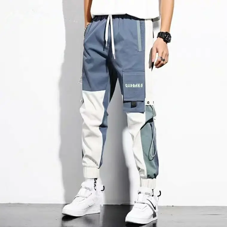 Men's 2020 Cyber Celebrity Tie Pants Grey Blue Hip Hop Casual - Image 3