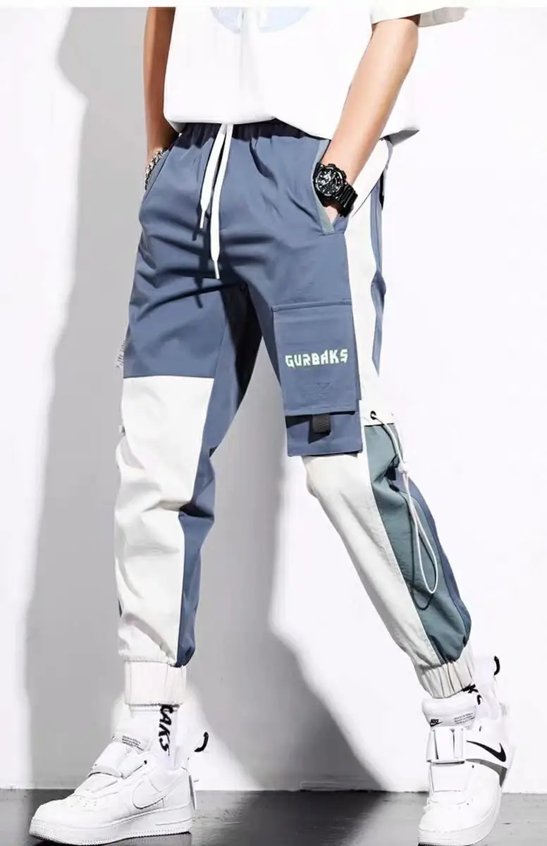 Men's 2020 Cyber Celebrity Tie Pants Grey Blue Hip Hop Casual - Image 4